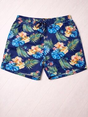 Tropical Navy Floral Men's Swim Board Shorts